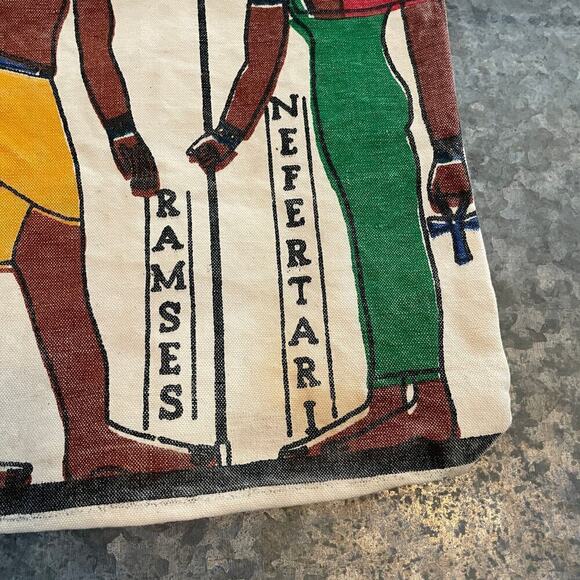 Vintage Egyptian Canvas Tote Bag Nefertari Ramses Horemheb Horus Hieroglyphics - Picture 5 of 14